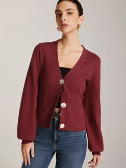Lantern Sleeve Button Cardigan