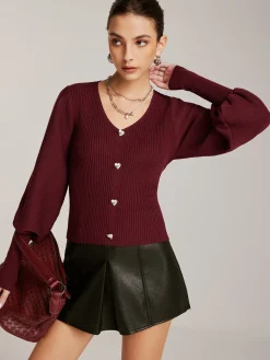 Lantern Sleeve V-Neck Sweater