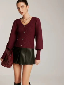 Lantern Sleeve V-Neck Sweater