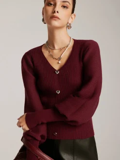 Lantern Sleeve V-Neck Sweater