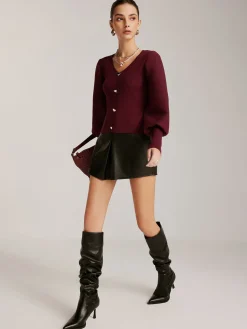 Lantern Sleeve V-Neck Sweater