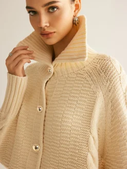 Lapel Breasted Cable-Knit Cardigan