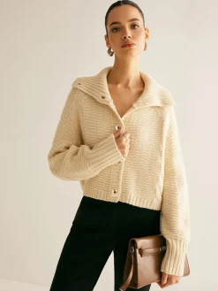 Lapel Breasted Cable-Knit Cardigan