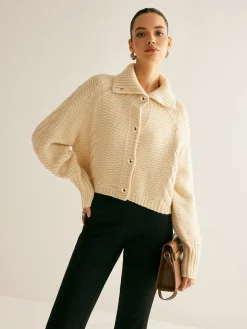 Lapel Breasted Cable-Knit Cardigan