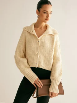 Lapel Breasted Cable-Knit Cardigan