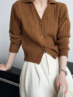 Lapel Button Short Cardigan
