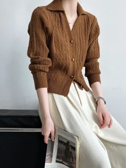 Lapel Button Short Cardigan