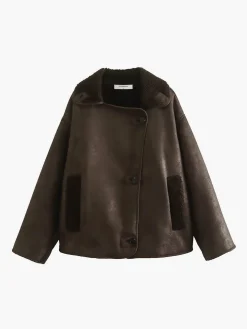 Lapel Faux Leather Warm Jacket
