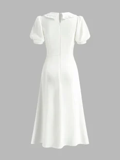 Lapel Knotted Piping Zipper Dress