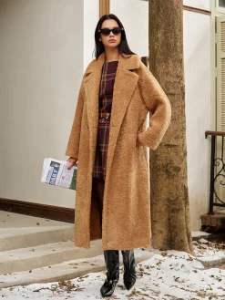 Lapel Minky Long Jacket