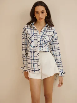 Lapel Plaid Printed Pockets Shirt