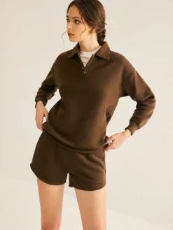 Lapel Plain Shorts Set