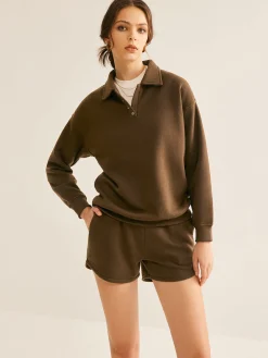 Lapel Plain Shorts Set