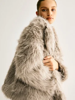 Lapel Pockets Faux Fur Coat