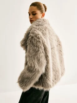 Lapel Pockets Faux Fur Coat