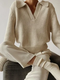 Lapel Ribbed Pullover Sweater