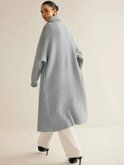 Lapel Scarf Ribbed Long Cardigan