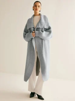 Lapel Scarf Ribbed Long Cardigan