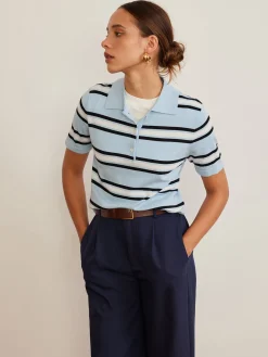 Lapel Striped Knit Top