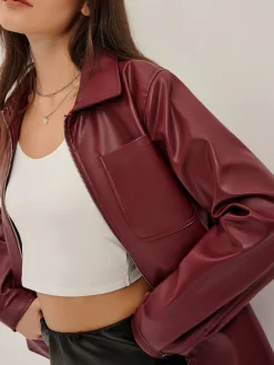 Lapel Zipper Faux Leather Jacket