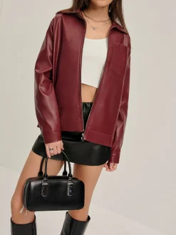 Lapel Zipper Faux Leather Jacket