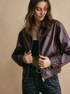 Lapel Zipper PU Leather Short Jacket