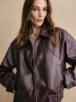 Lapel Zipper PU Leather Short Jacket