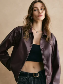 Lapel Zipper PU Leather Short Jacket