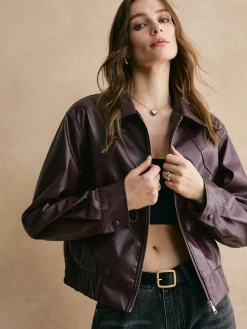Lapel Zipper PU Leather Short Jacket