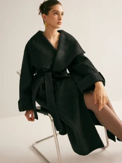 Large Collar Belted Wool Long Coat