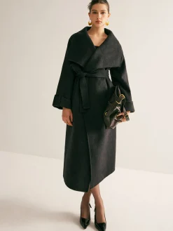 Large Collar Belted Wool Long Coat