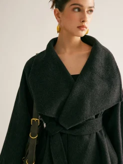 Large Collar Belted Wool Long Coat