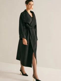 Large Collar Belted Wool Long Coat