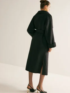 Large Collar Belted Wool Long Coat