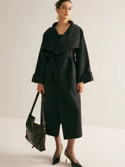 Large Collar Belted Wool Long Coat