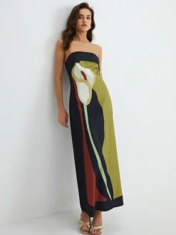 Large Floral Print Split Tube Long Dress