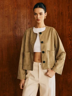 Large Pockets Breasted Suede Jacket