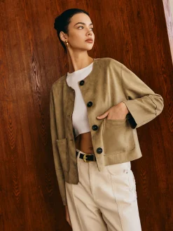 Large Pockets Breasted Suede Jacket