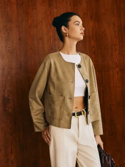 Large Pockets Breasted Suede Jacket