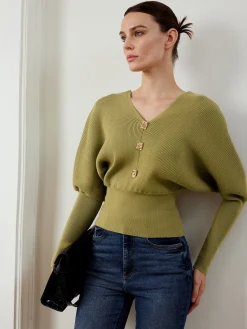 Leg-Of-Mutton Sleeve Cinched Sweater