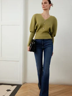 Leg-Of-Mutton Sleeve Cinched Sweater