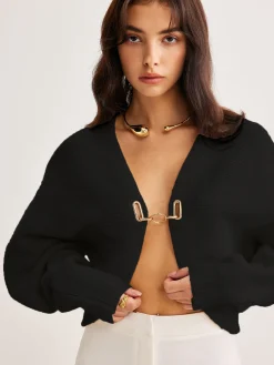 Leg-Of-Mutton Sleeve Metal Cardigan