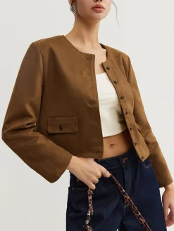 Leisure Button Suede Trench Coat