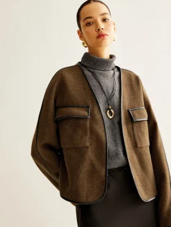 Leisure Contrast Trim Tweed Coat
