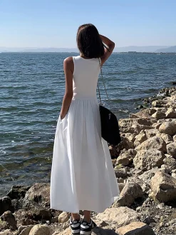 Leisure Crew Neck Long Dress
