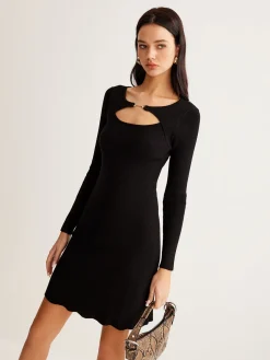 Leisure Cutout Metal Decor Sweater Dress