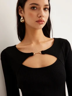 Leisure Cutout Metal Decor Sweater Dress