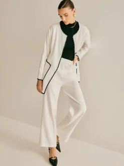 Leisure Embroidered Trim Wide-Leg Pants Set
