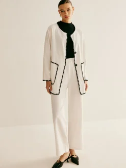 Leisure Embroidered Trim Wide-Leg Pants Set