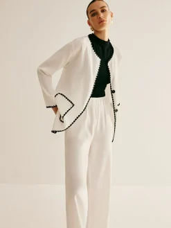 Leisure Embroidered Trim Wide-Leg Pants Set